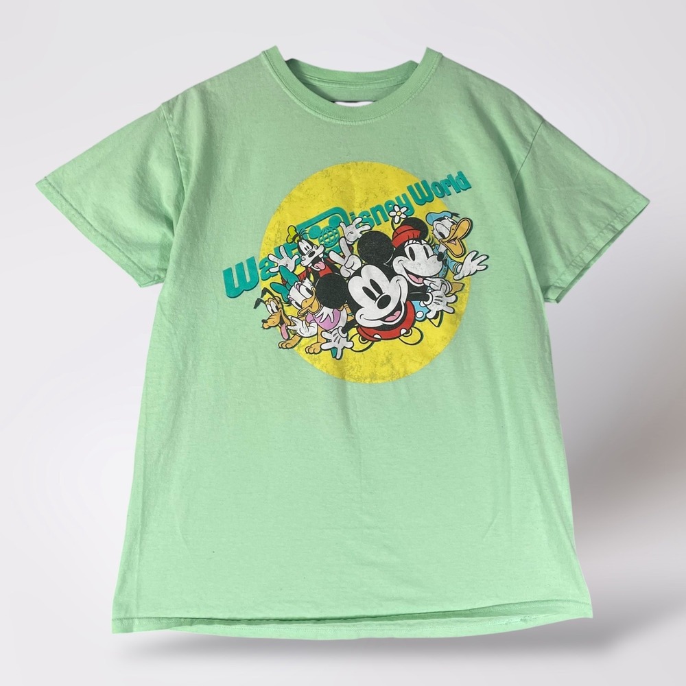 Disney Parks Classic Characters T-Shirt Green Mickey Minnieโ Pluto Goofy Size L